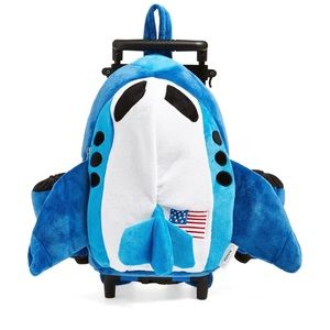 Popatu Kid's Blue Airplane Jet Rolling Backpack